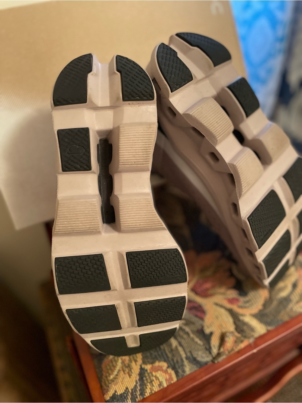 On Cloud Women's Athletic Shoes in Taupe and Black - Picture 3 of 4